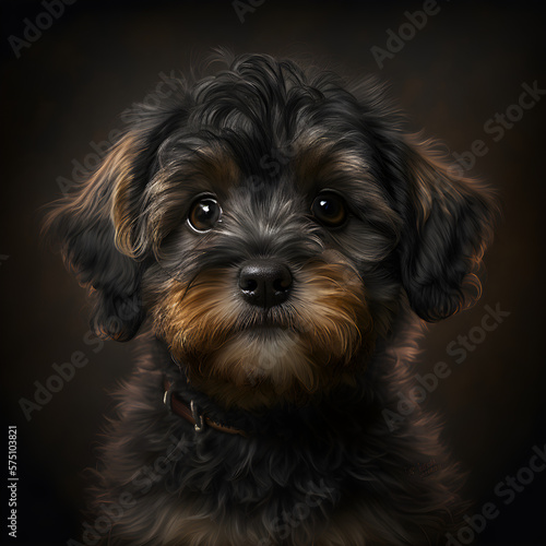 Yorkipoo dog with black background