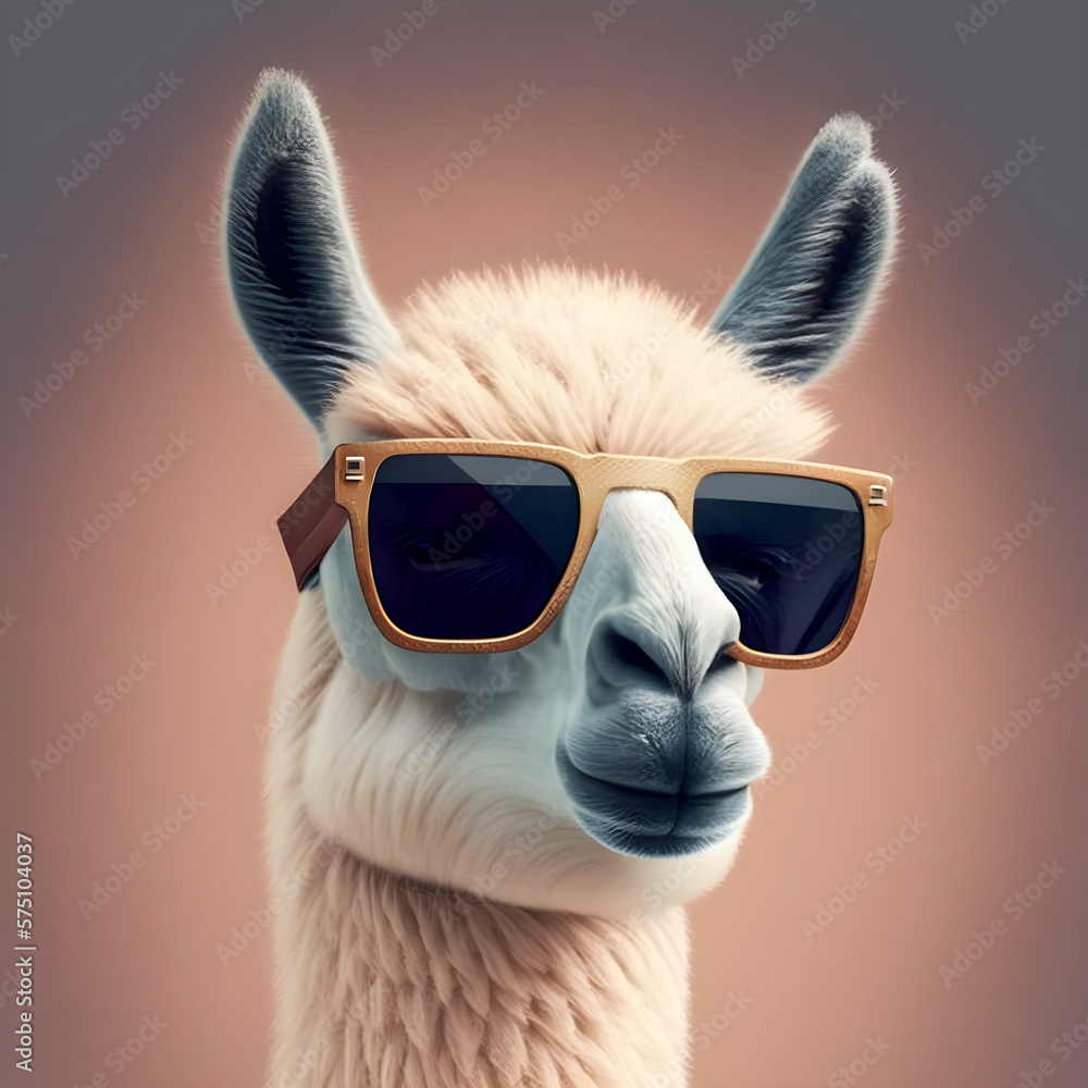 Illustrazione Stock Funny Lama portrait with sunglasses Generative AI |  Adobe Stock