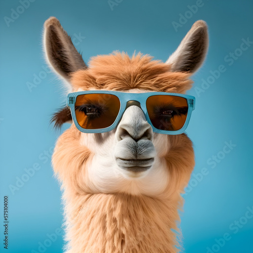 Funny Lama portrait with sunglasses Generative AI © PaputekWallArt