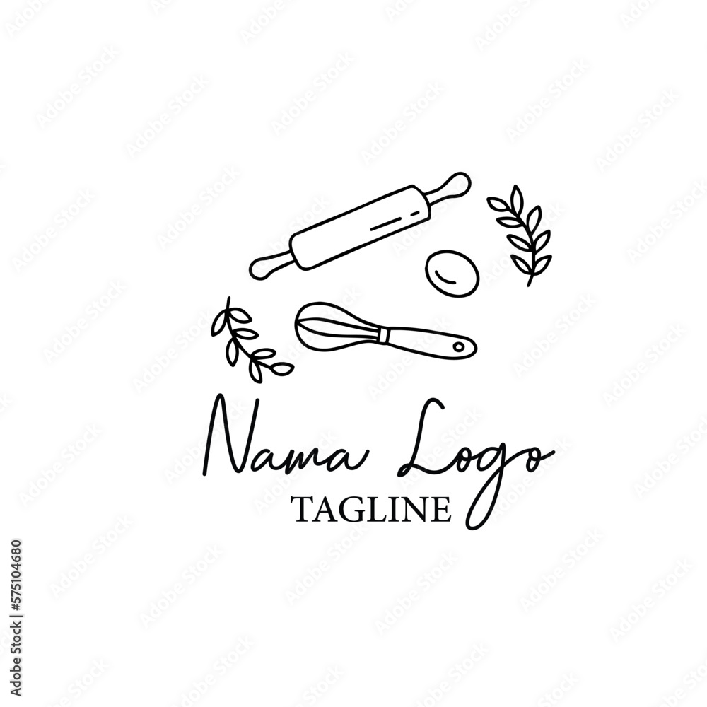 Bakery tools icon line element. Doodle illustration of whisk, roll pin