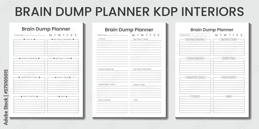 Obraz premium Brain Dump Planner 2023-2024 KDP interior designs
