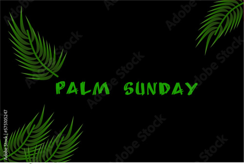 Palm Sunday greeting banner template for Christian holiday, with palm tree leaves background. Poster, Background, Banner, Greeting Card Happy Palm Sunday. Vector illustration.