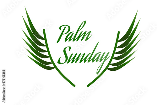 Palm Sunday greeting banner template for Christian holiday, with palm tree leaves background. Poster, Background, Banner, Greeting Card Happy Palm Sunday. Vector illustration.