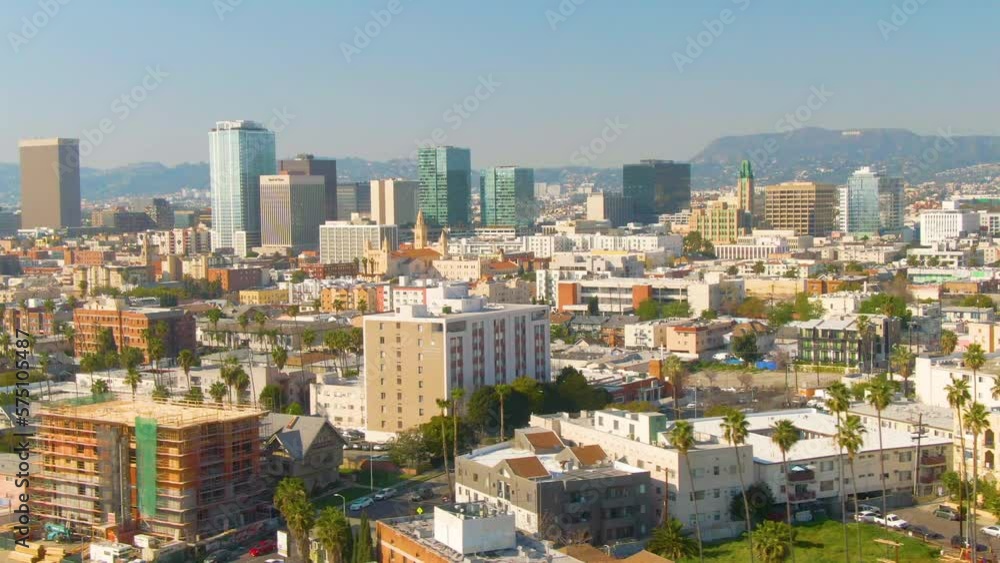 Downtown Los Angeles Skyline Hollywood Sign Aerial Drone Downtown Los Angeles Skyline Hollywood Sign Aerial Drone