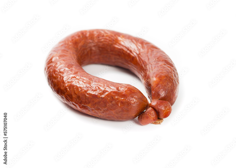 Boiled and smoked sausage on a white background 2 Boiled and smoked sausage on a white background 2