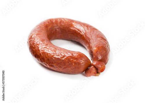 Boiled and smoked sausage on a white background 2