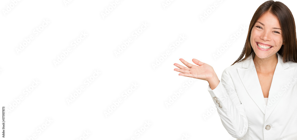 Showing Young Businesswoman open hand palm. Portrait of cheerful young businesswoman isolated white background. Mixed race Asian Caucasian female model in her 20s. Suit isolated in transparent PNG. Showing Young Businesswoman open hand palm. Portrait of cheerful young businesswoman isolated white background. Mixed race Asian Caucasian female model in her 20s. Suit isolated in transparent PNG.