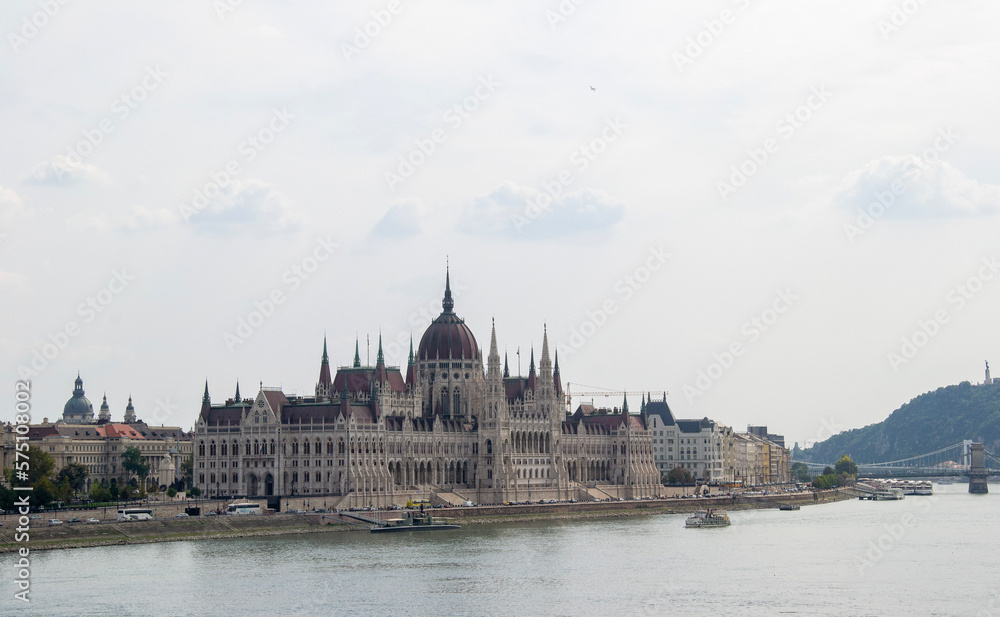 Hungarian parliament building in Budapest from the Danube river