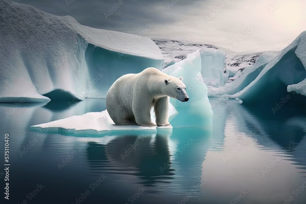 A Polar Bear on a Melting Iceberg and Ice Floes in Antarctica. Glacier is  melting. The effect of global warming. Climate change. Nature damaged.  Generative AI Illustration Stock | Adobe Stock