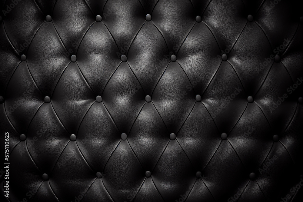 Detailed texture of black leather upholstery background, luxury, generative ai Detailed texture of black leather upholstery background, luxury, generative ai