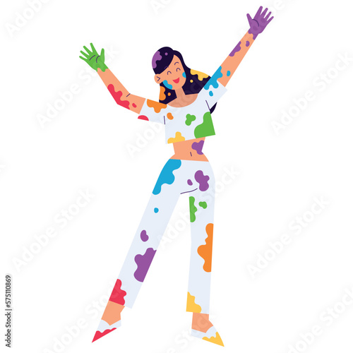 Isolated cute girl character playing with paint Vector illustration