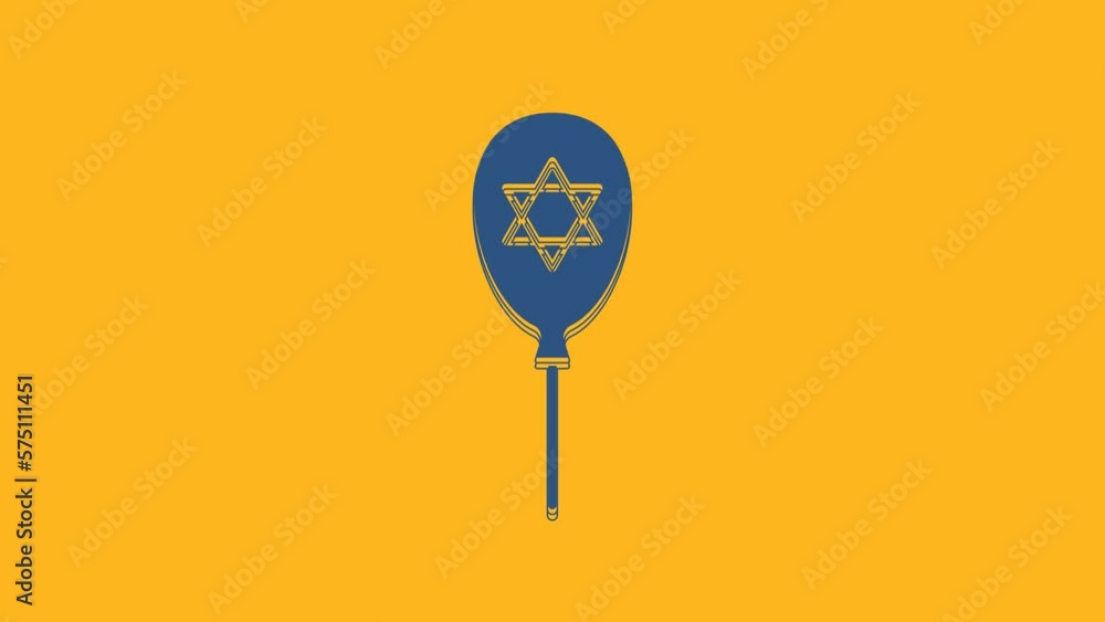 Blue Balloons with ribbon with star of david icon isolated on orange background. Balloon with israel flag. 4K Video motion graphic animation Blue Balloons with ribbon with star of david icon isolated on orange background. Balloon with israel flag. 4K Video motion graphic animation