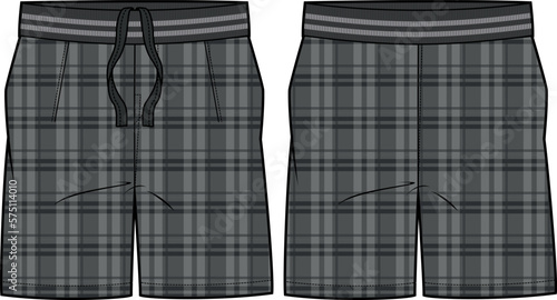 Pyjama knitted Shorts design flat sketch vector illustration, Sleepwear shorts concept with front and back view, printed bermuda walking shorts design, Mens Pajama Short