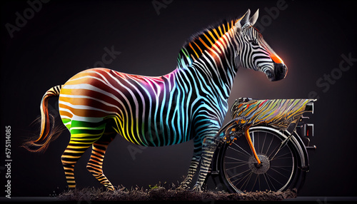 colorful zebras with a cart  Generative Ai