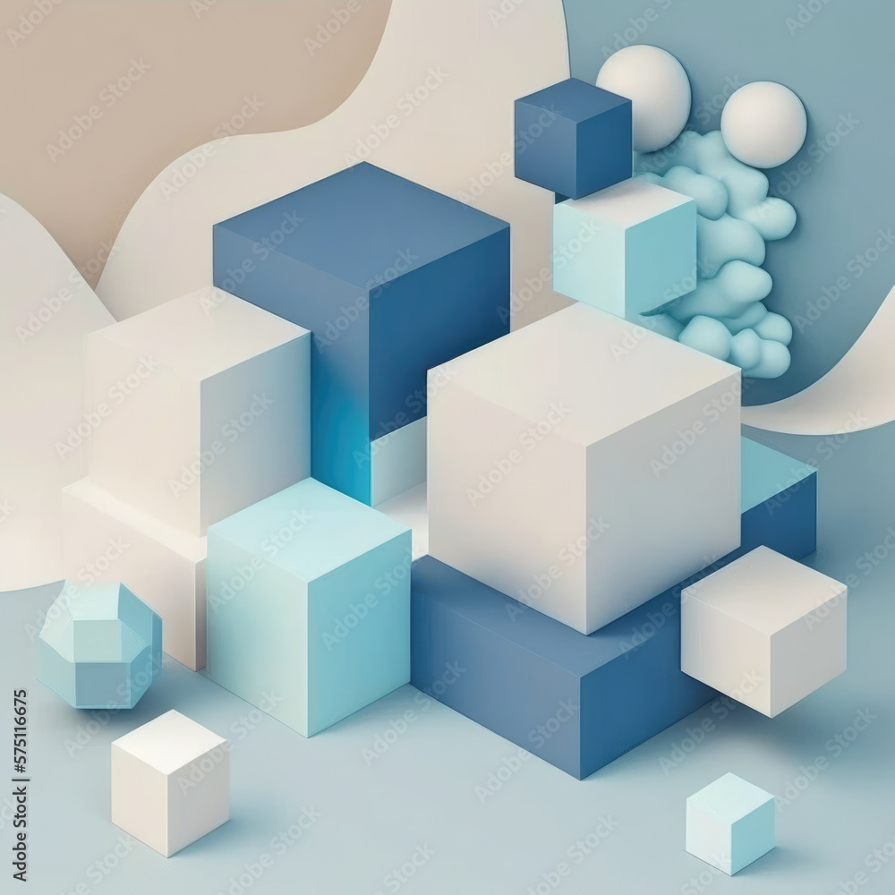azure fog and ivory blocks podium, empty showcase for packaging product presentation. AI generation. azure fog and ivory blocks podium, empty showcase for packaging product presentation. AI generation.