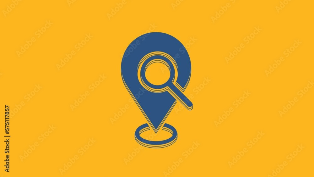 Blue Search location icon isolated on orange background. Magnifying glass with pointer sign. 4K Video motion graphic animation Blue Search location icon isolated on orange background. Magnifying glass with pointer sign. 4K Video motion graphic animation