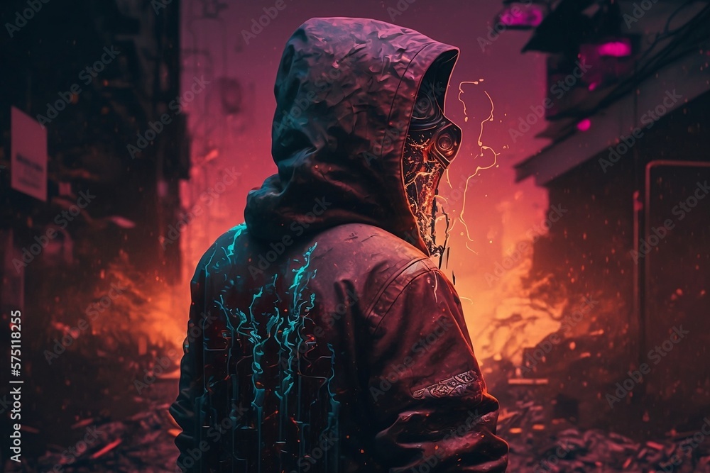 Mysterious Hooded Figure created with generative AI technology Stock ...