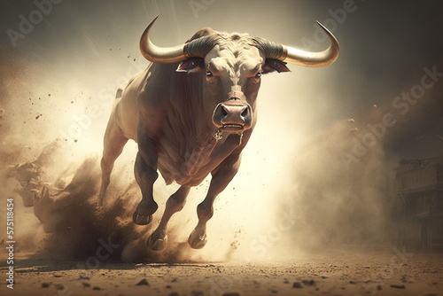 Herculean Dash: The Courageous Journey of a Bull on the Run Generative AI