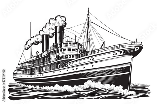 Obraz na plátne Steamship vintage hand drawn sketch Vector illustration transport