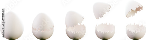 Cracked eggs. Chicken egg set. Design of Easter elements. White chicken eggs with cracks, isolated.  Transparent background, PNG file