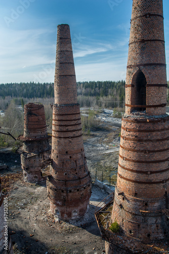 Old manufacture of the lime. Ruins of the kilns cilindre form photo