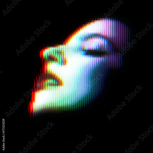 фотографія Abstract woman portrait illustration in halftone black and white television screen pixels pattern