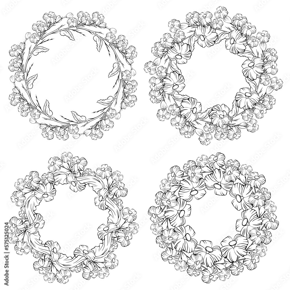 colouring book, painted wreaths with flowers colouring book, painted wreaths with flowers