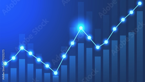 Growth chart with line and glowing particle effect. Concept of financial and business growing for background.