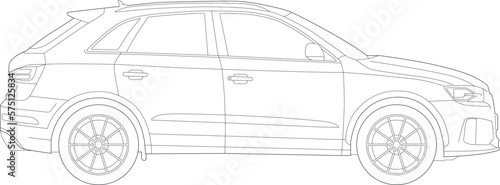 Vehicle SUV Silhouette Outlined, Car Blueprint Illustration