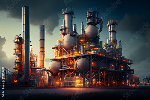 oil refinery in the evening , Generative Ai