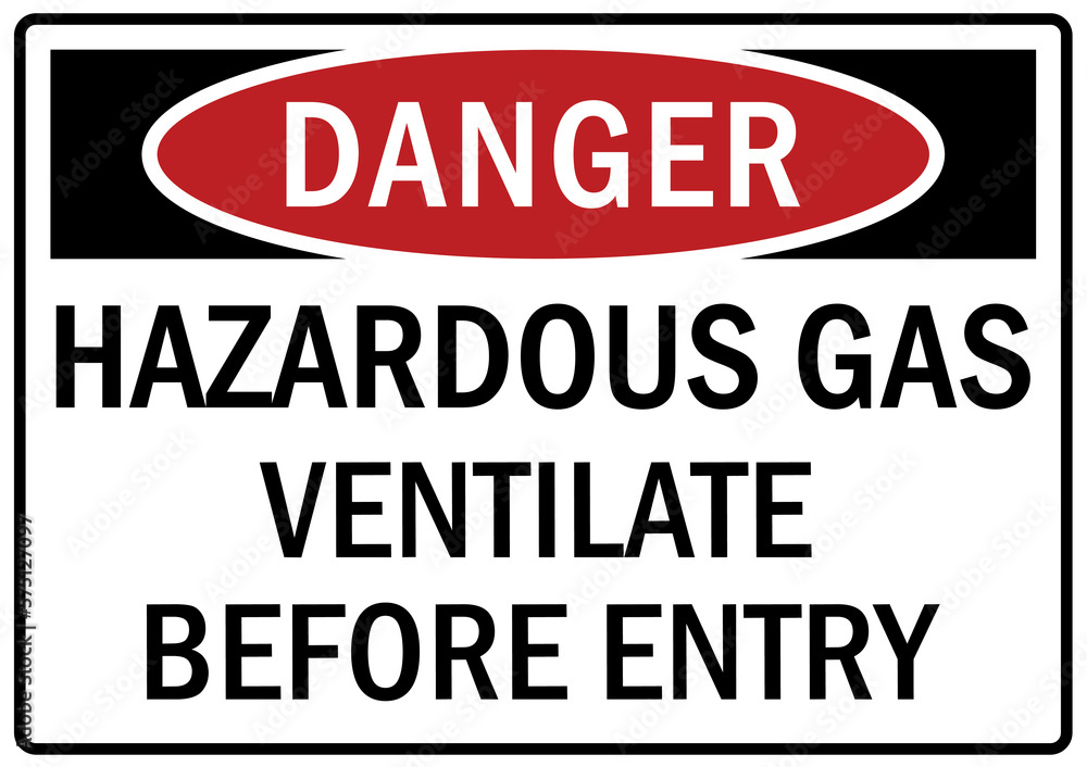 Grain bin hazard sign and labels hazardous gas, ventilate before entry Grain bin hazard sign and labels hazardous gas, ventilate before entry