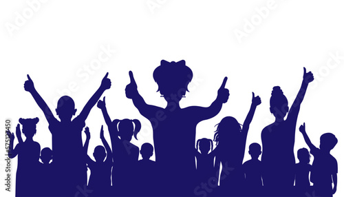 Happy children crowd  silhouette.Cheerful kids on party  holiday and etc. Vector illustration