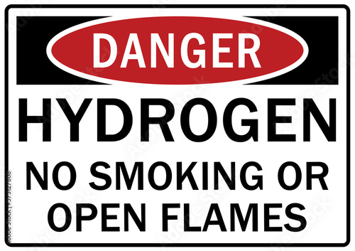 Hydrogen hazard sign and labels no smoking or open flame