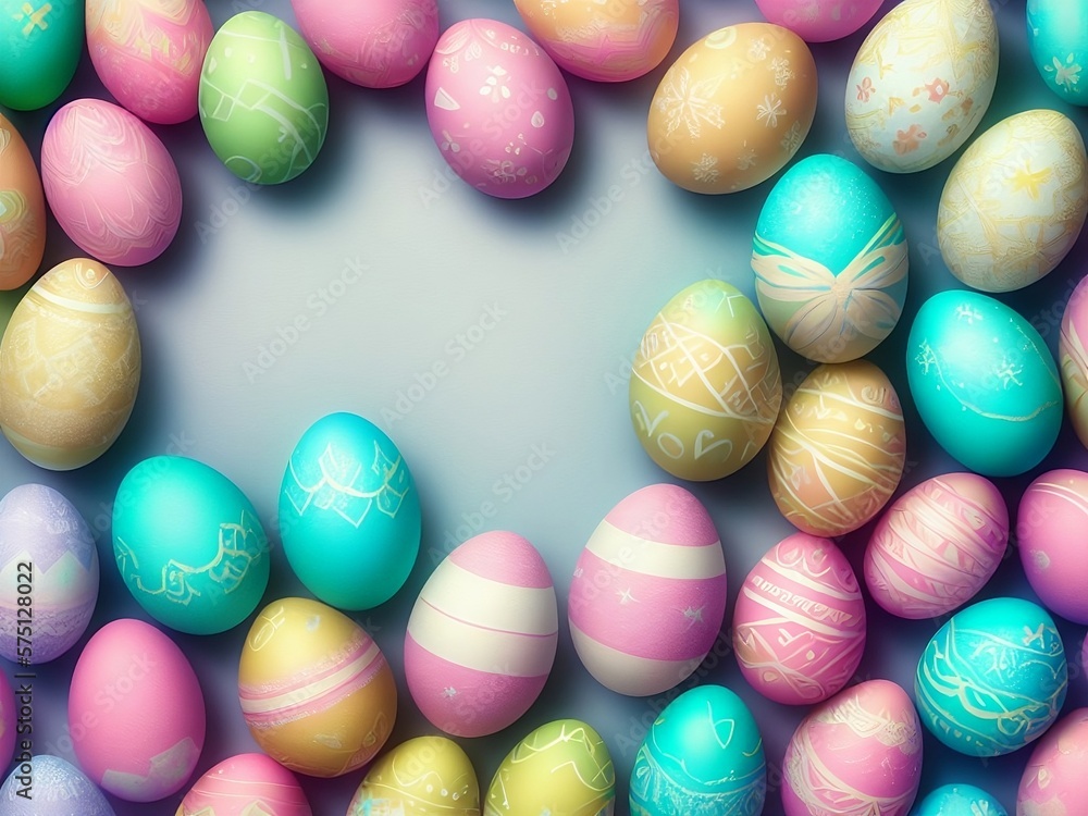 Painted Easter Eggs, Easter Eggs background, Easter holiday, generative ai	