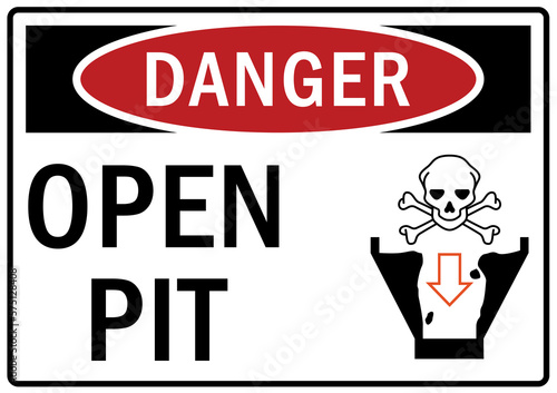 Open pit hazard sign and labels