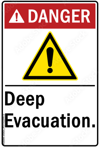 Open pit hazard sign and labels deep evacuation