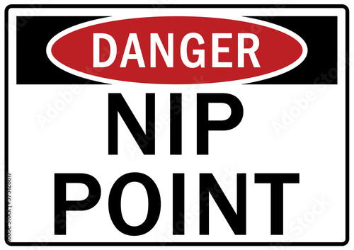 Pinch point hazard sign and labels nip point