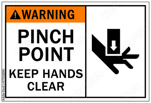 Pinch point hazard sign and labels keep hand clear
