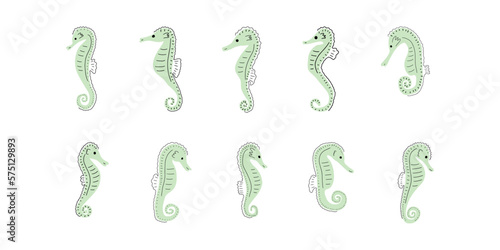 Seahorse Character sea animal on deep background. Wild life illustration. Underwear world. Vector illustration.
