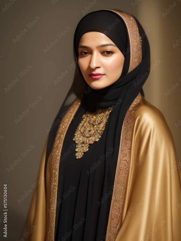 Muslim girl wearing abaya and hijab, Generative AI Muslim girl wearing abaya and hijab, Generative AI