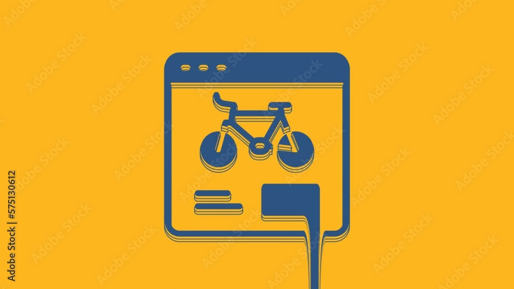 Blue Bicycle rental mobile app icon isolated on orange background. Smart service for rent bicycles in the city. Mobile app for sharing system. 4K Video motion graphic animation Blue Bicycle rental mobile app icon isolated on orange background. Smart service for rent bicycles in the city. Mobile app for sharing system. 4K Video motion graphic animation