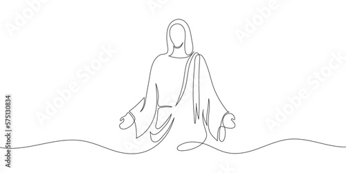 One continuous line drawing the minimal hand of Jesus Christ.