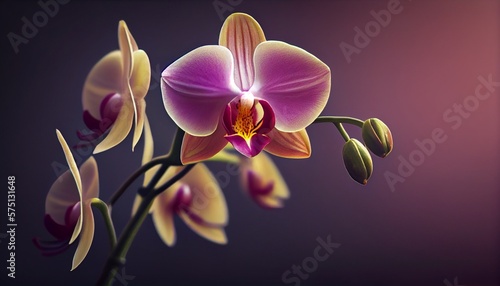 Orchid plant in the garden at sunset. Generative AI, Generative, AI