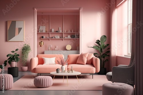 Modern and  luxury minimalist interior of living room  3d render interior design Generative AI