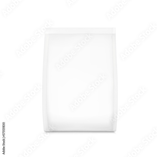 Realistic food bag with gusseted edges. Vector illustration isolated on white background. Front view. Can be use for template your design, presentation, promo, ad. EPS 10.	