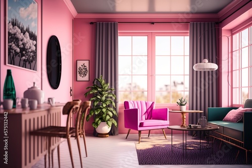 Modern and luxury minimalist interior of living room ,3d render interior design Generative AI