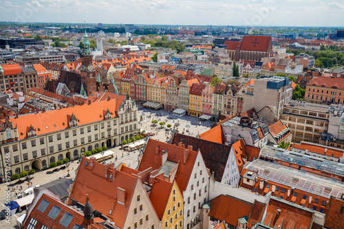 Panorama view on the historical city center of Wroclaw in Poland