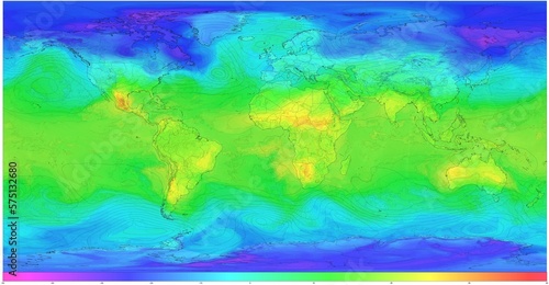 Mapa mundial mostrando rangos temperaturas  El mapa proporciona una representación visual de las condiciones climáticas de la tierra.