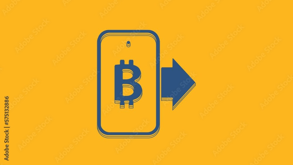 Blue Mining bitcoin from mobile icon isolated on orange background. Cryptocurrency mining, blockchain technology service. 4K Video motion graphic animation Blue Mining bitcoin from mobile icon isolated on orange background. Cryptocurrency mining, blockchain technology service. 4K Video motion graphic animation