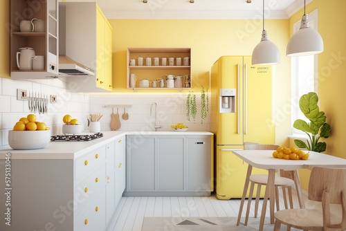 kitchen interior with plant Interior Design 3d Illustration Created by Generative AI
